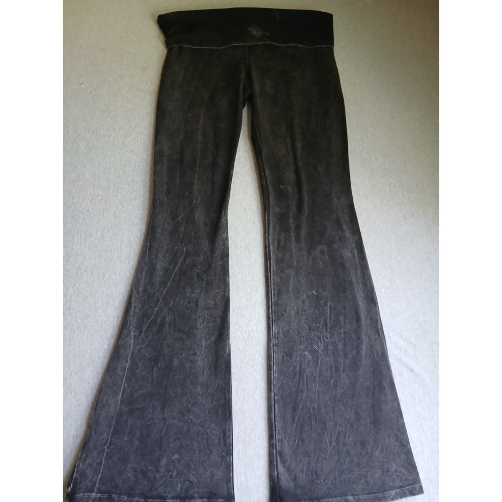 Foldover Yoga Pants Large Pull On L Wide Leg Flare Mineral Wash Grunge Goth